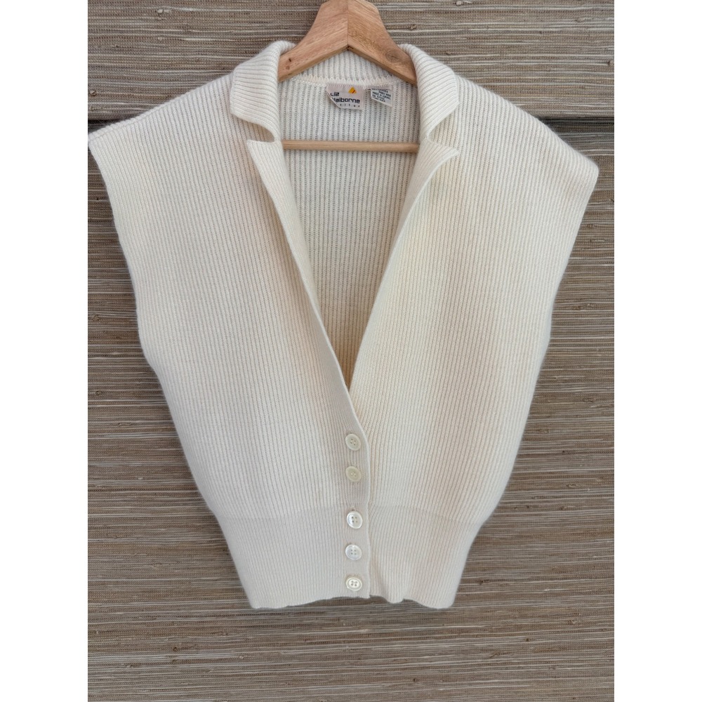 Vintage Liz Claiborne Angora Lambswool Blend Ribbed Sweater Vest Cream Small
